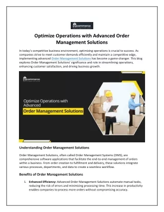 Optimize Operations with Advanced Order Management Solutions