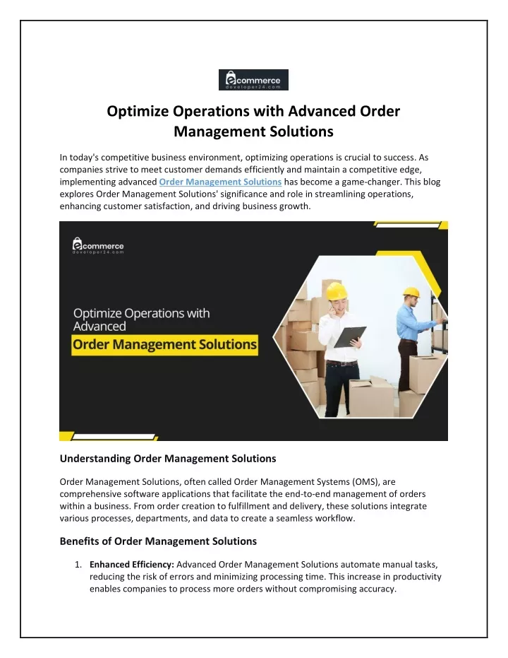 Ppt Optimize Operations With Advanced Order Management Solutions