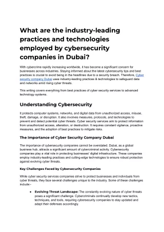 What are the industry-leading practices and technologies employed by cybersecurity companies in Dubai_
