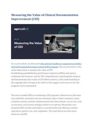 measuring the value of clinical documentation