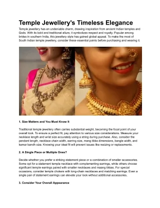 A Guide for Choosing the Perfect Temple Jewellery