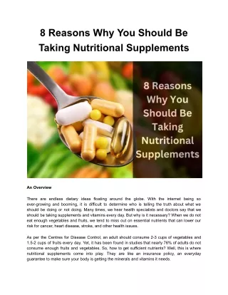 8 Reasons Why You Should Be Taking Nutritional Supplements