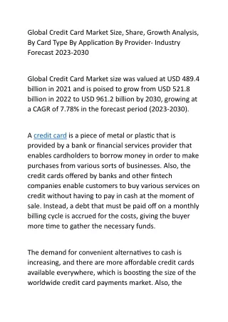 global credit card market size share growth
