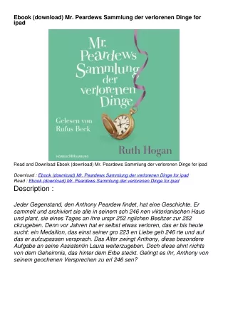 Ebook (download) Mr. Peardews Sammlung der verlorenen Dinge for ipad