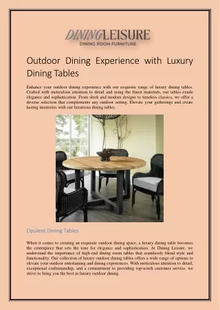 Outdoor Dining Experience with Luxury Dining Tables