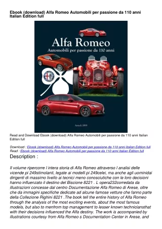 Ebook (download) Alfa Romeo Automobili per passione da 110 anni Italian Editio