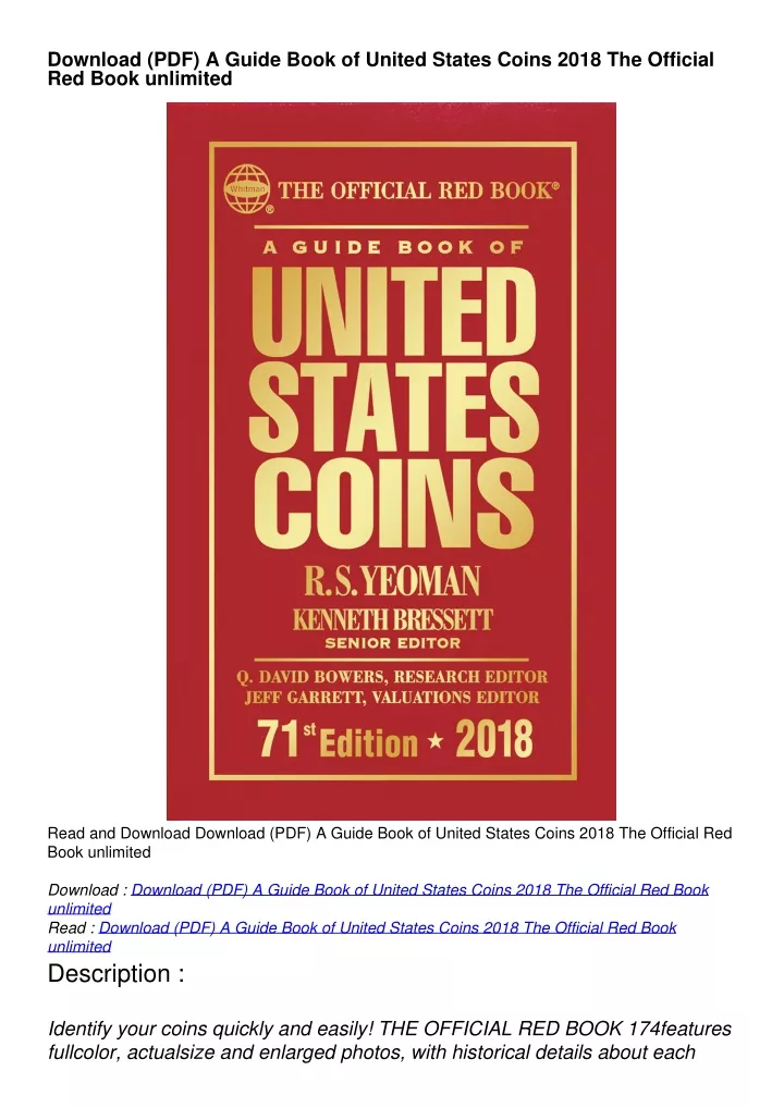 PPT Download (PDF) A Guide Book of United States Coins 2018 The