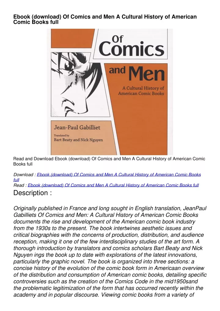 ebook download of comics and men a cultural