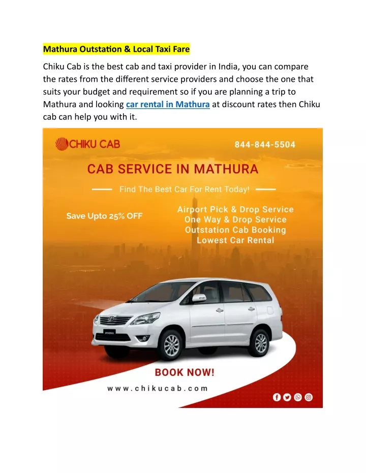 mathura outstation local taxi fare