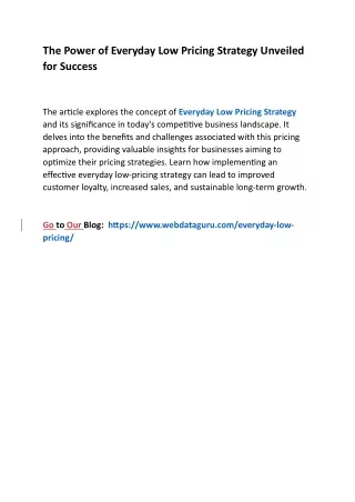 the power of everyday low pricing strategy