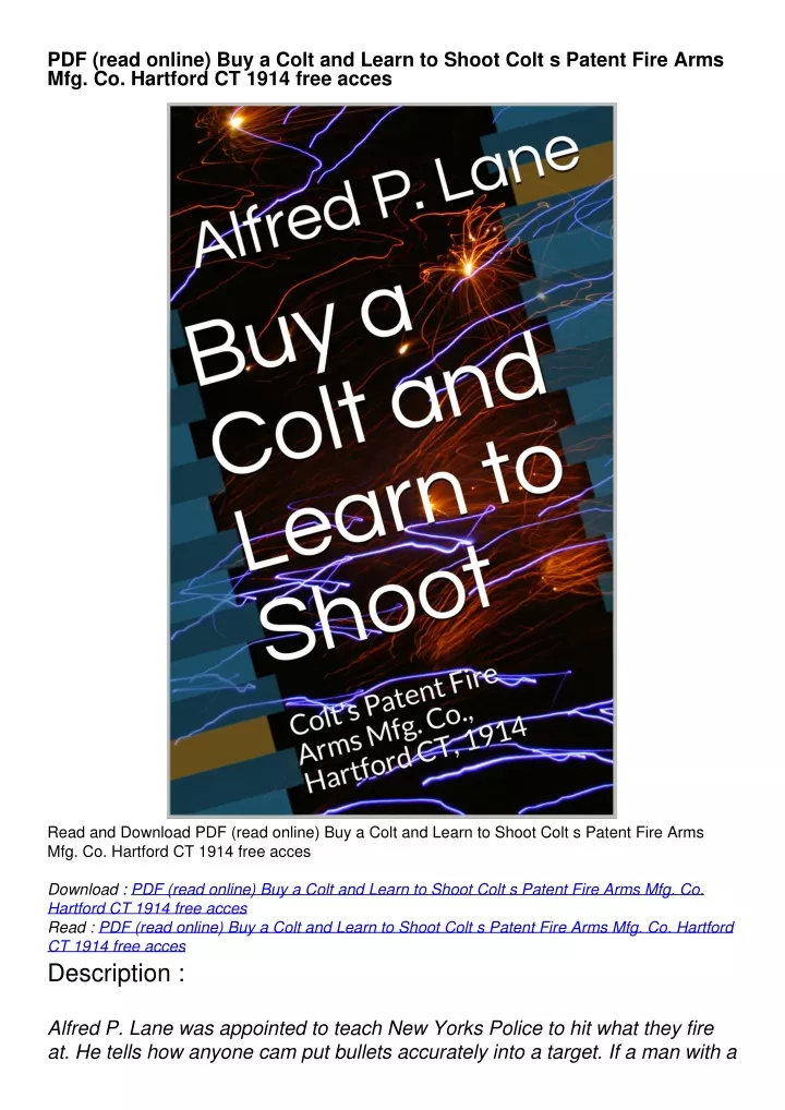 pdf read online buy a colt and learn to shoot