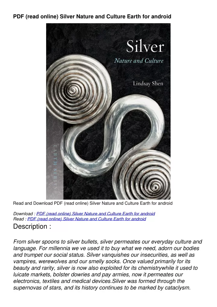 pdf read online silver nature and culture earth