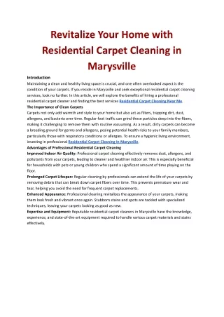Revitalize Your Home with Residential Carpet Cleaning in Marysville