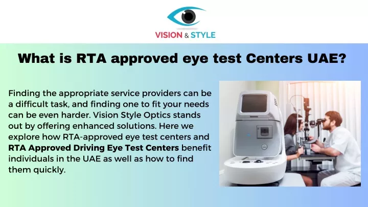 what is rta approved eye test centers uae