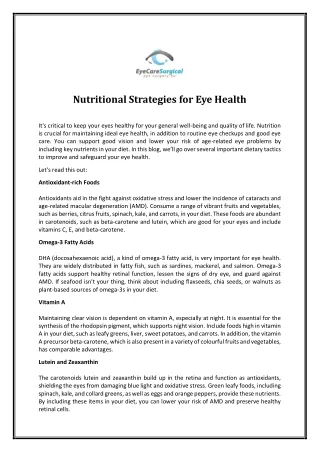 Nutritional Strategies for Eye Health