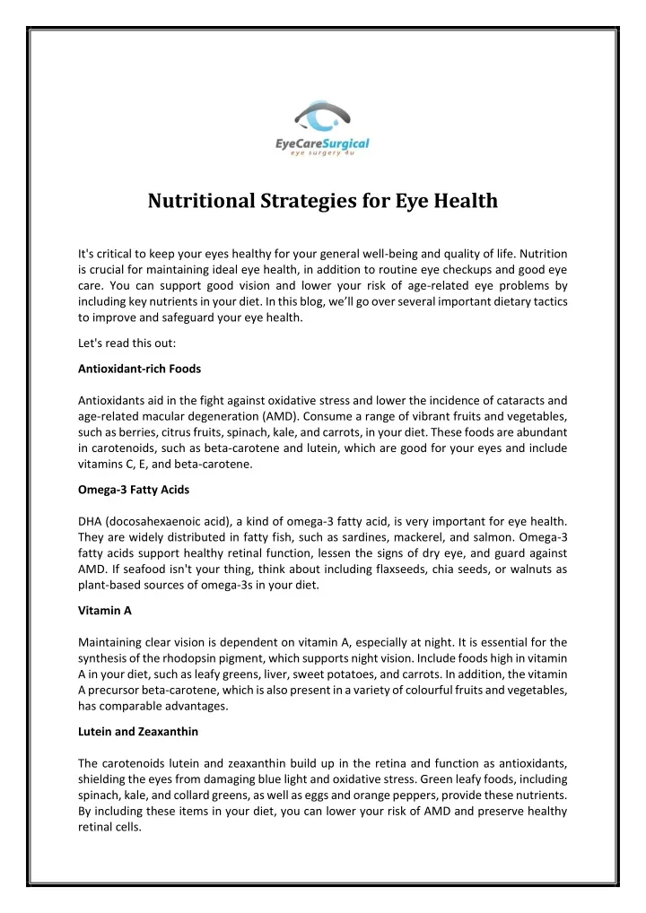 nutritional strategies for eye health