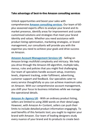 Take advantage of best-in-line Amazon consulting services