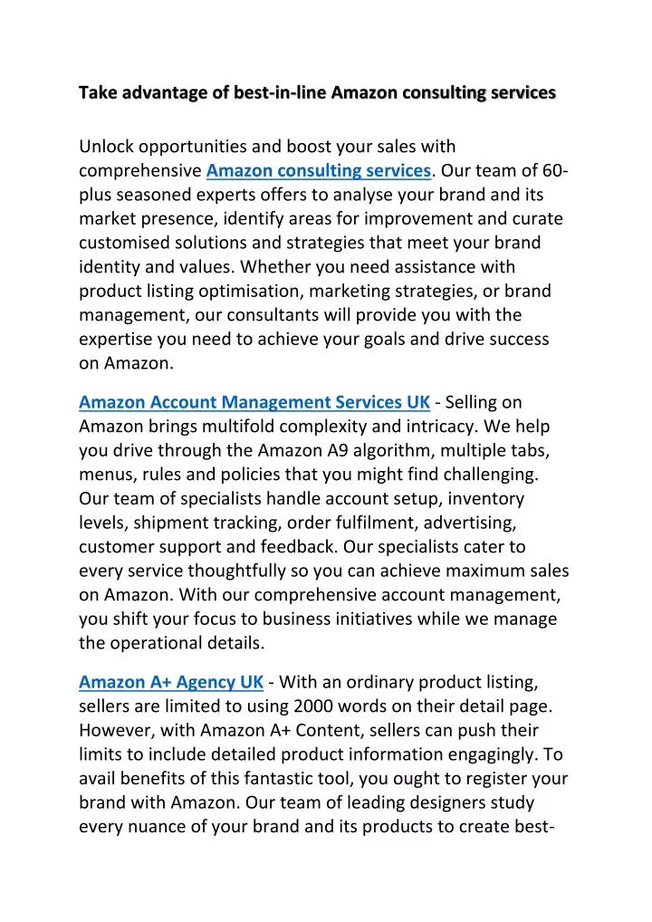 take advantage of best in line amazon consulting
