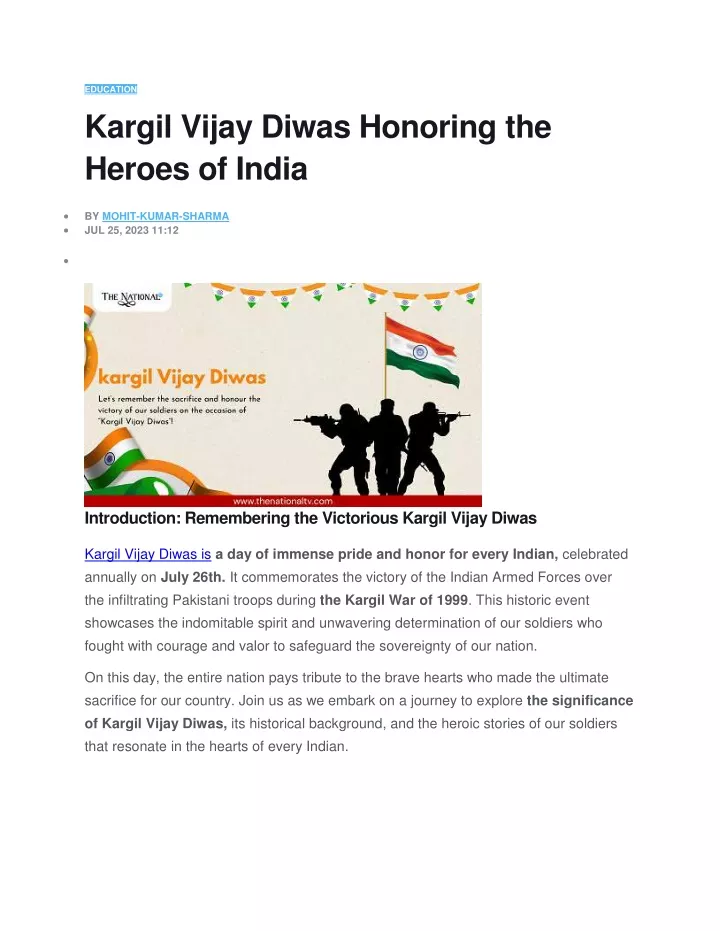education kargil vijay diwas honoring the heroes