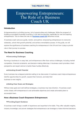 Empowering Entrepreneurs: The Role of a Business Coach UK