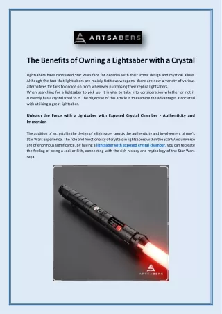 The Benefits of Owning a Lightsaber with a Crystal