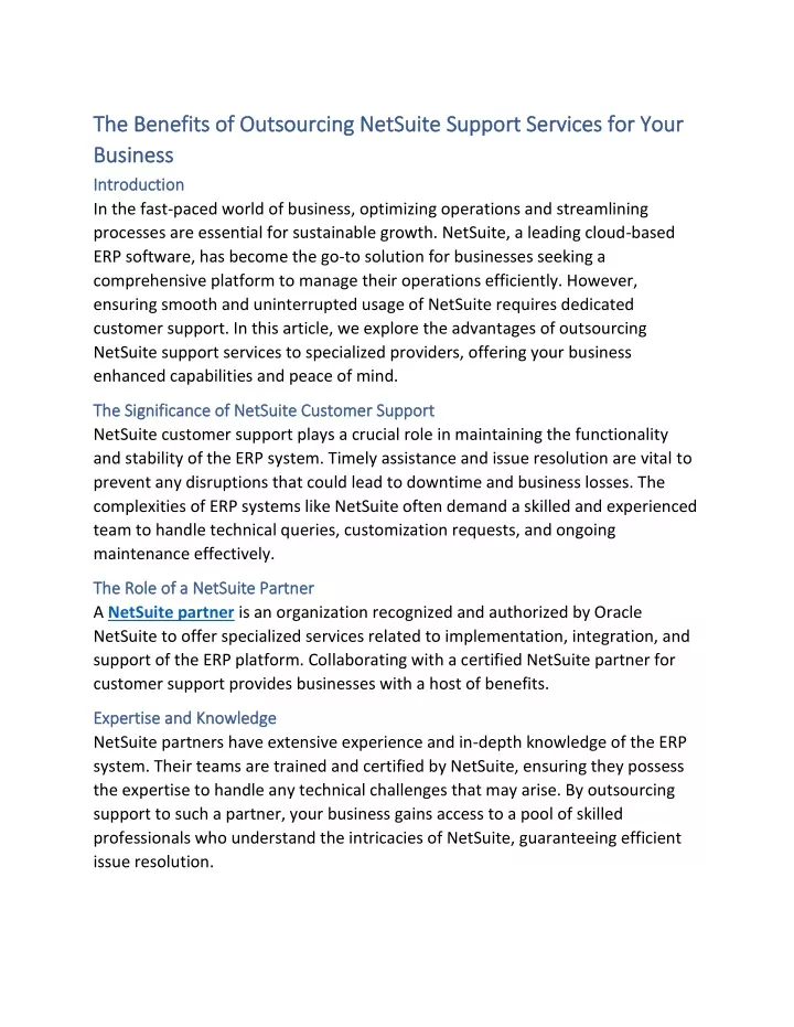 PPT - Title The Benefits Of Outsourcing NetSuite Support Services For ...