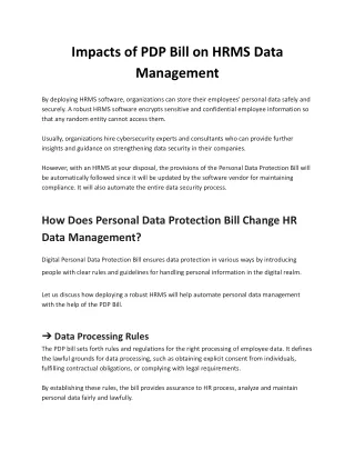 Impacts of PDP Bill on HRMS Data Management