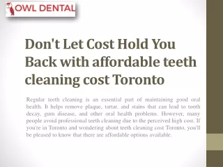 Don't Let Cost Hold You Back with affordable teeth cleaning cost Toronto