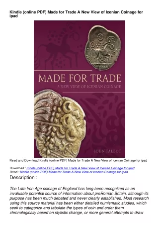 Kindle (online PDF) Made for Trade  A New View of Icenian Coinage for ipad
