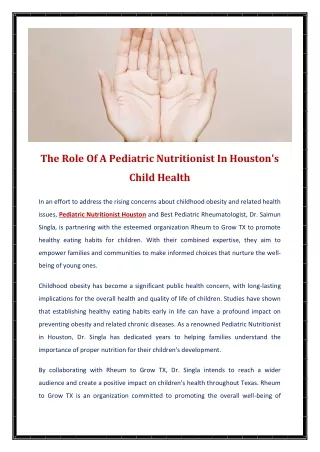 The Role Of A Pediatric Nutritionist In Houston's Child Health