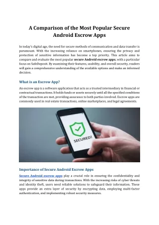 A Comparison of the Most Popular Secure Android Escrow Apps