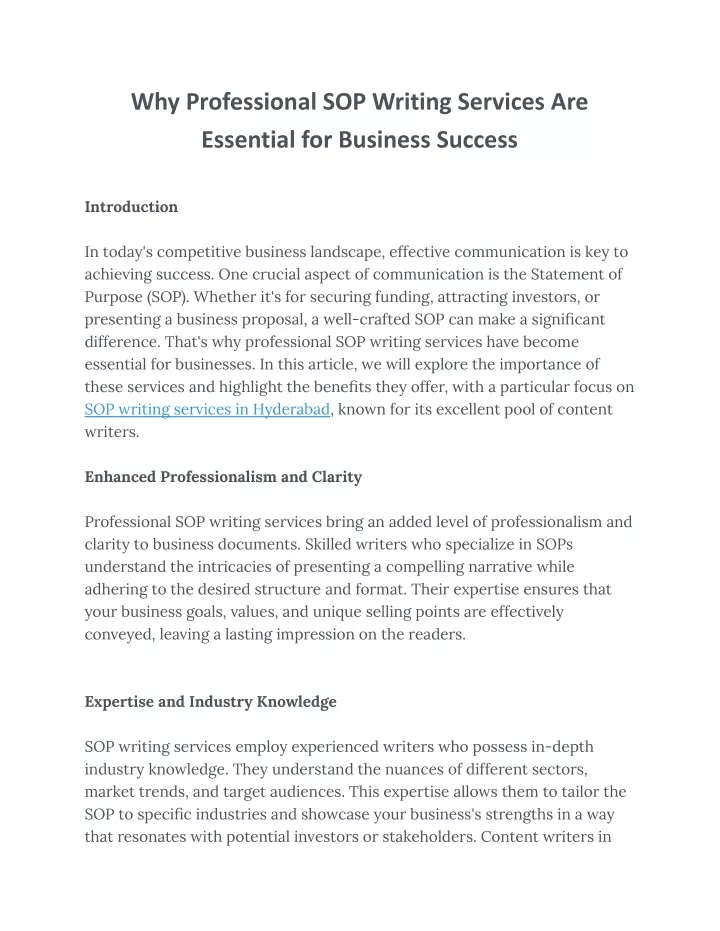 why professional sop writing services