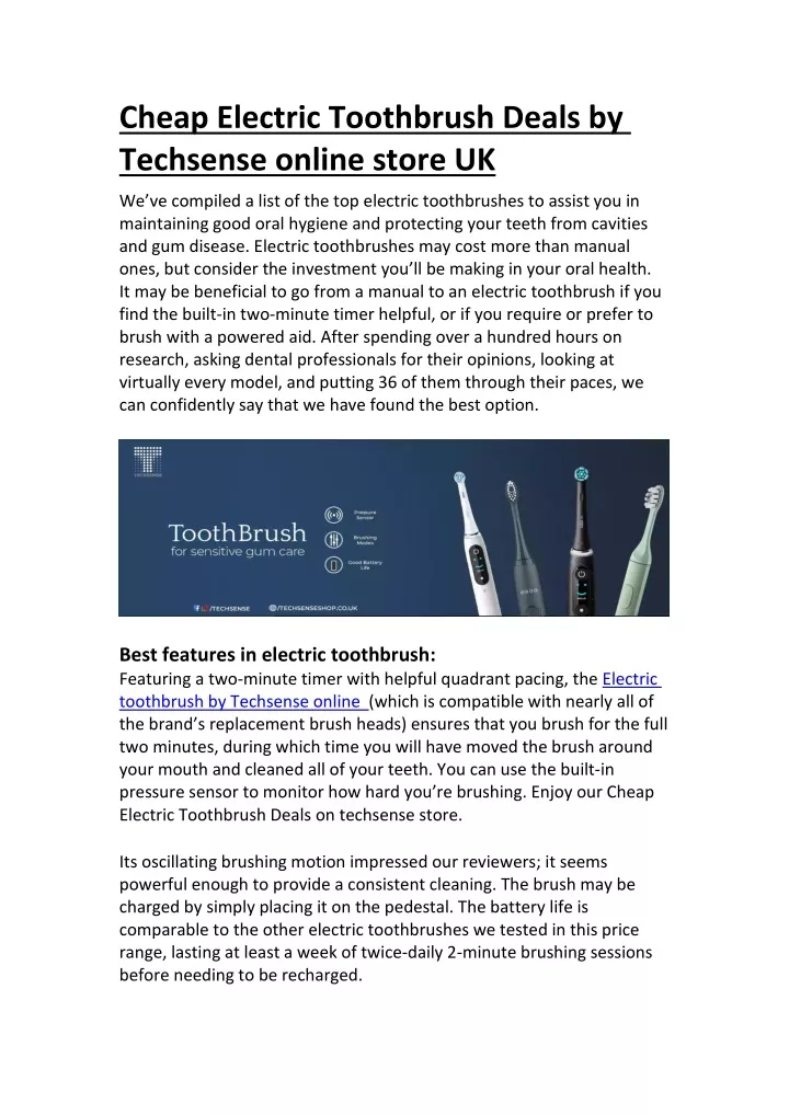 cheap electric toothbrush deals by techsense