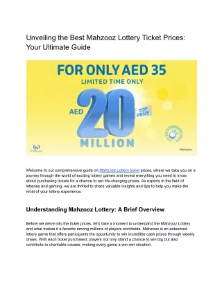Unveiling the Best Mahzooz Lottery Ticket Prices_ Your Ultimate Guide