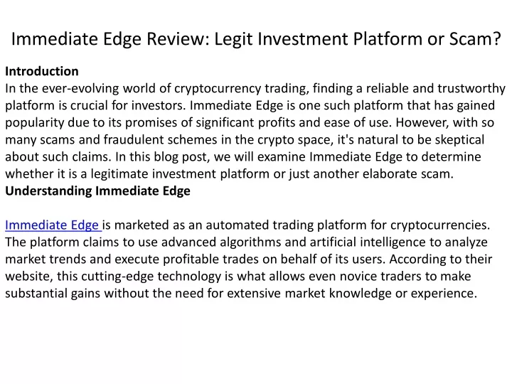 immediate edge review legit investment platform