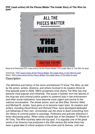 PDF (read online) All the Pieces Matter  The Inside Story of The Wire for ipad