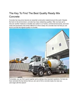 the key to find the best quality ready