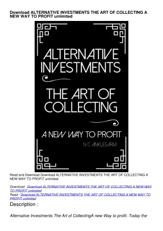 Download ALTERNATIVE INVESTMENTS THE ART OF COLLECTING  A NEW WAY TO PROFIT un