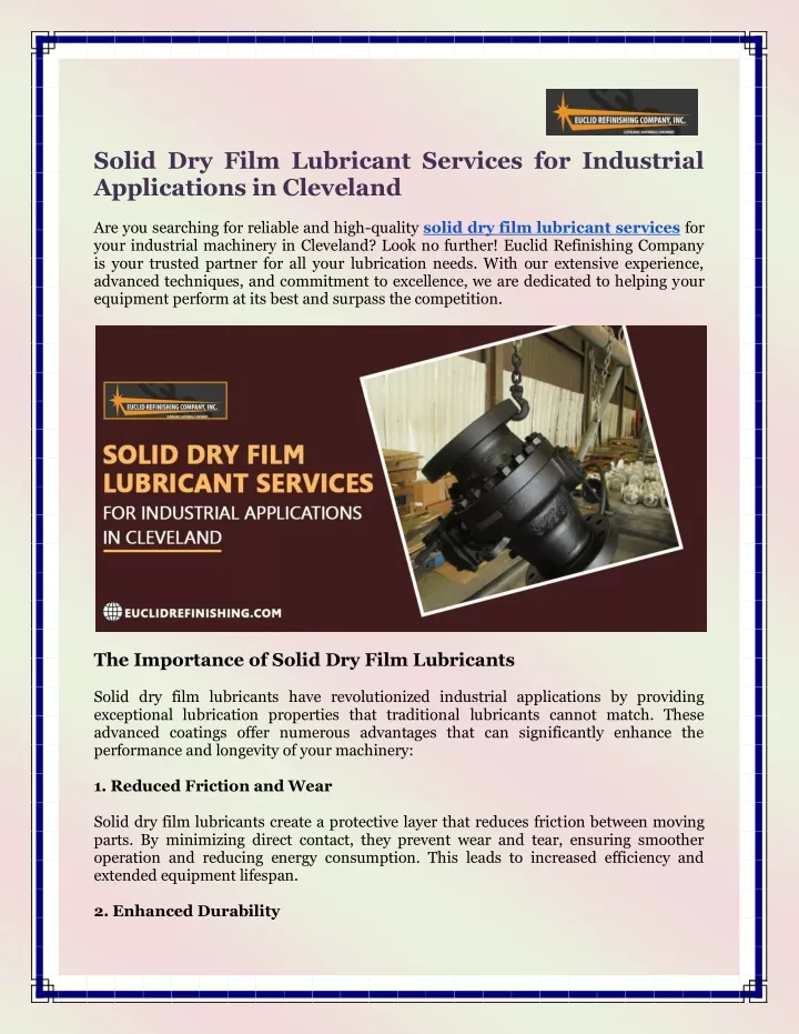 solid dry film lubricant services for industrial