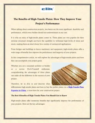 The Benefits of High-Tensile Plates: How They Improve Your Project’s Performance