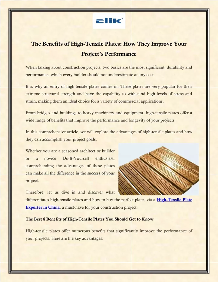 the benefits of high tensile plates how they