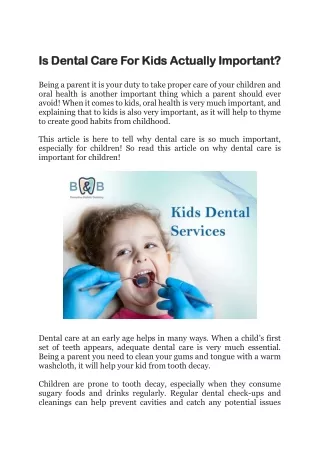Is Dental Care For Kids Actually Important?