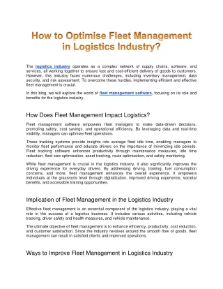 How to Optimise Fleet Management in Logistics Industry?
