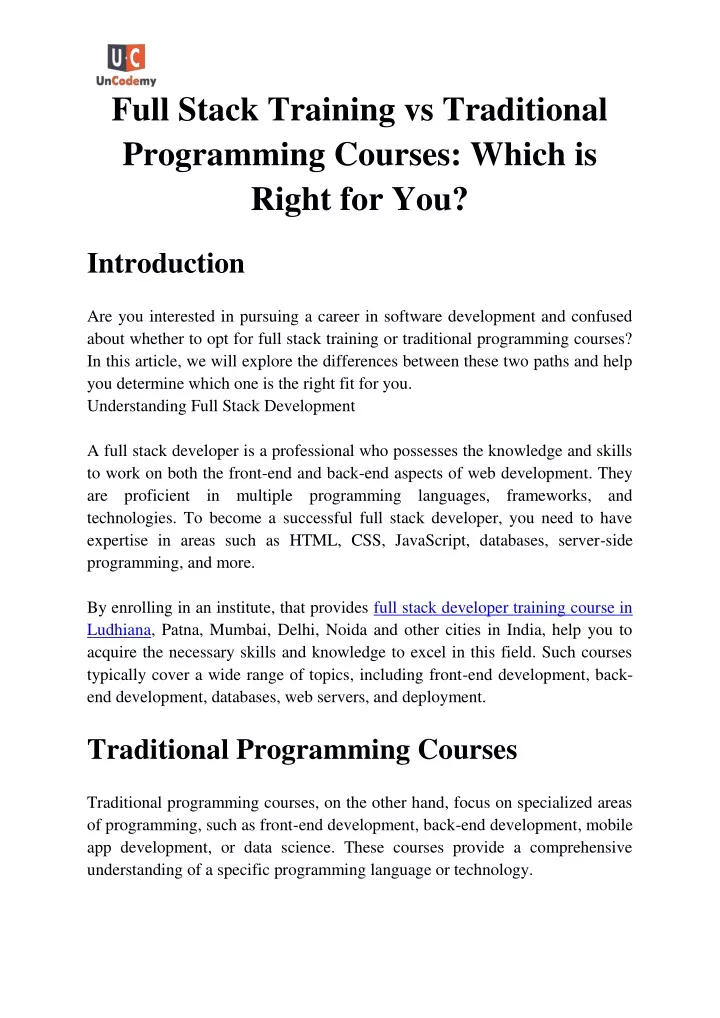 full stack training vs traditional programming