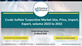Crude Sulfate Turpentine Market Size, Price, Import, Export, volume 2023 to 2032