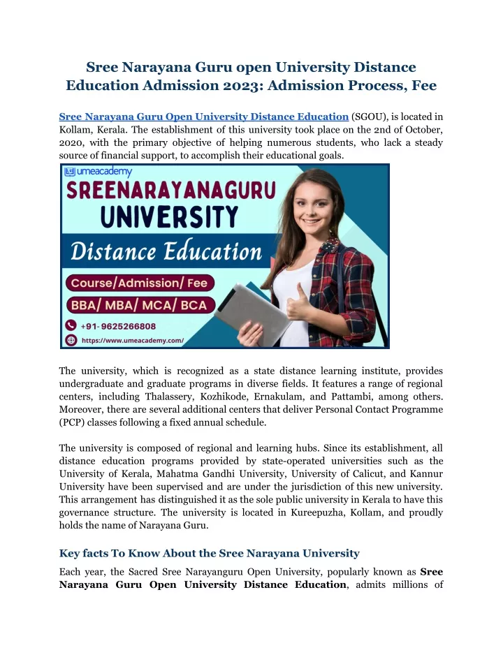 sree narayana guru open university distance