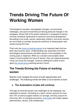 Trends Driving The Future Of Working Women