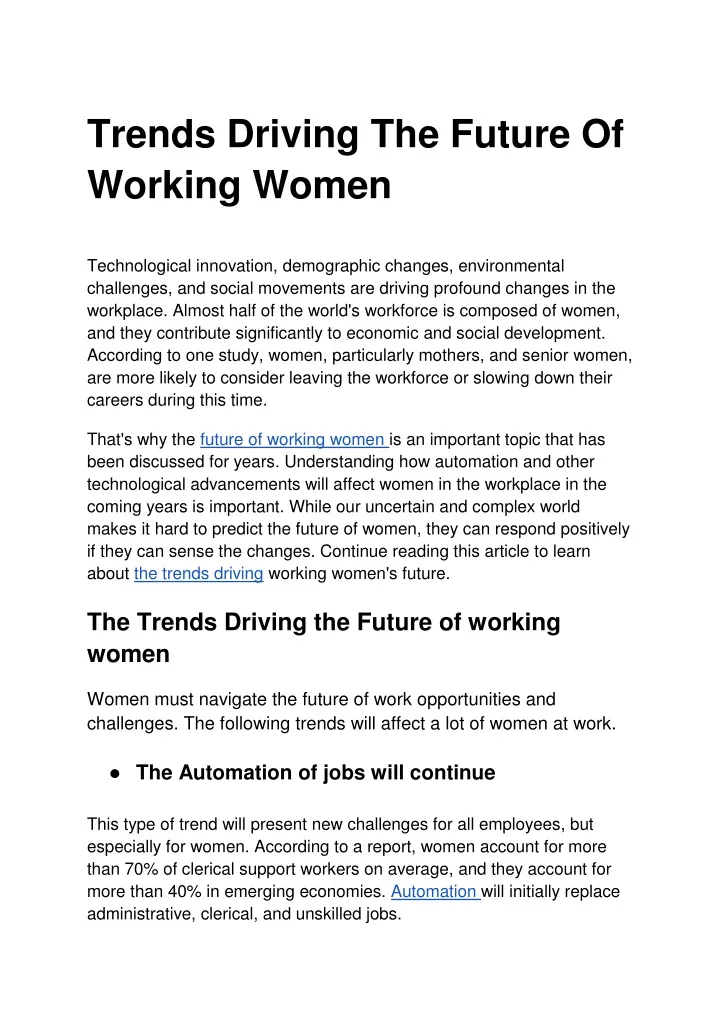 trends driving the future of working women