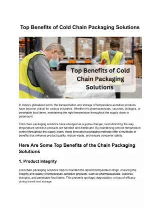 Top Benefits of Cold Chain Packaging Solutions