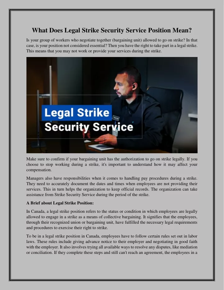 what does legal strike security service position
